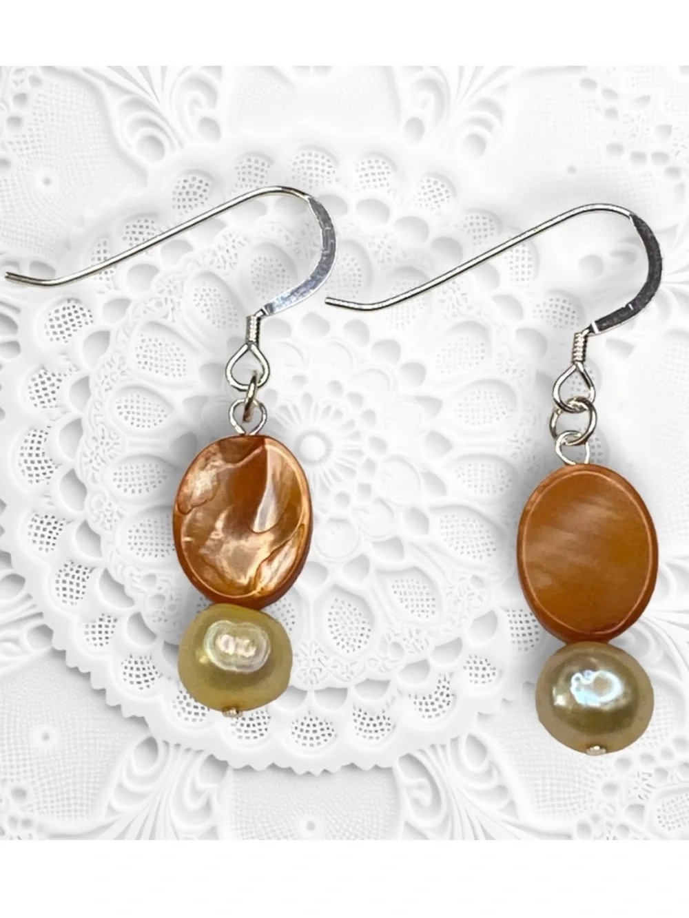 Hand Crafted Pearl Earrings Yellow Orange Freshwater Dangle Authentic Pierced - Picture 1 of 5